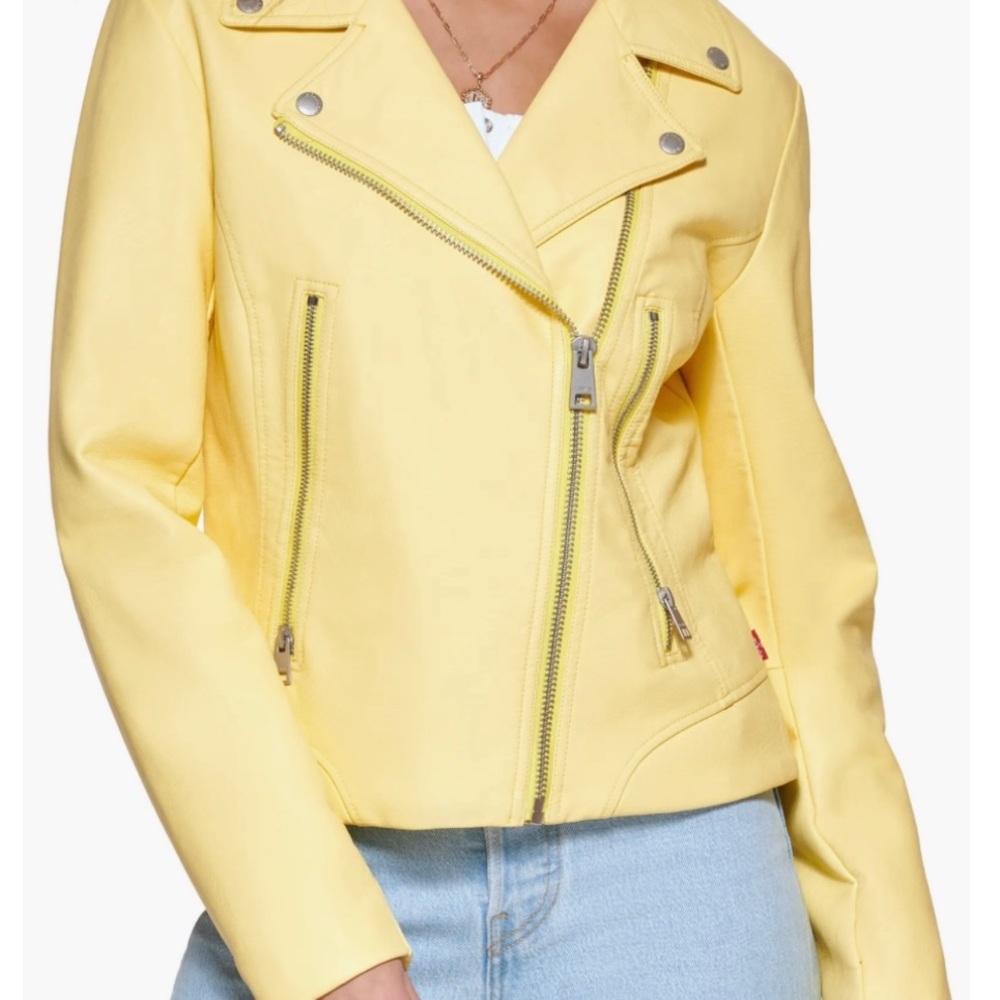 Levi’s Faux Leather Moto Jacket Yellow (Popcorn) Sz XS NWT